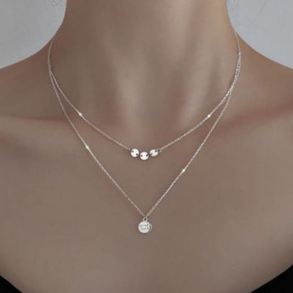 *925 Sterling Silver Coin Drop Layered Necklace B8 - Picture 1 of 13